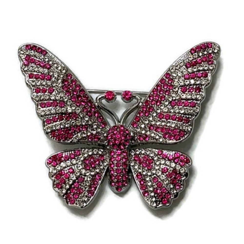 Pink and Silver Butterfly Brooch - Picture 3 of 6